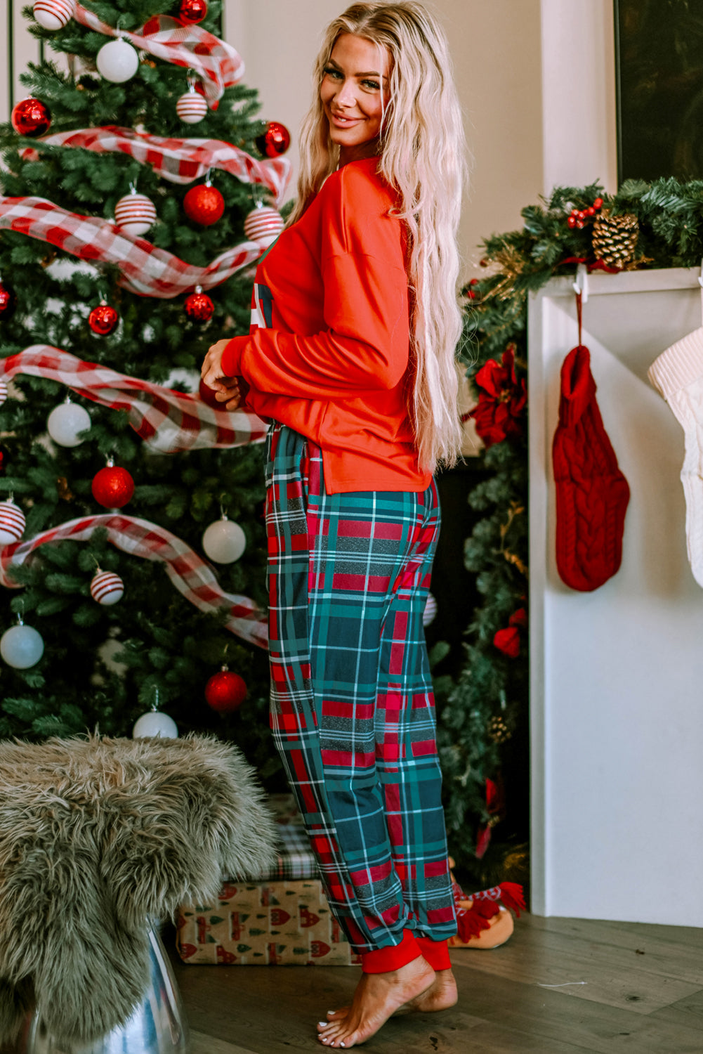 ALL IS BRIGHT Graphic Christmas Plaid Pajamas Set