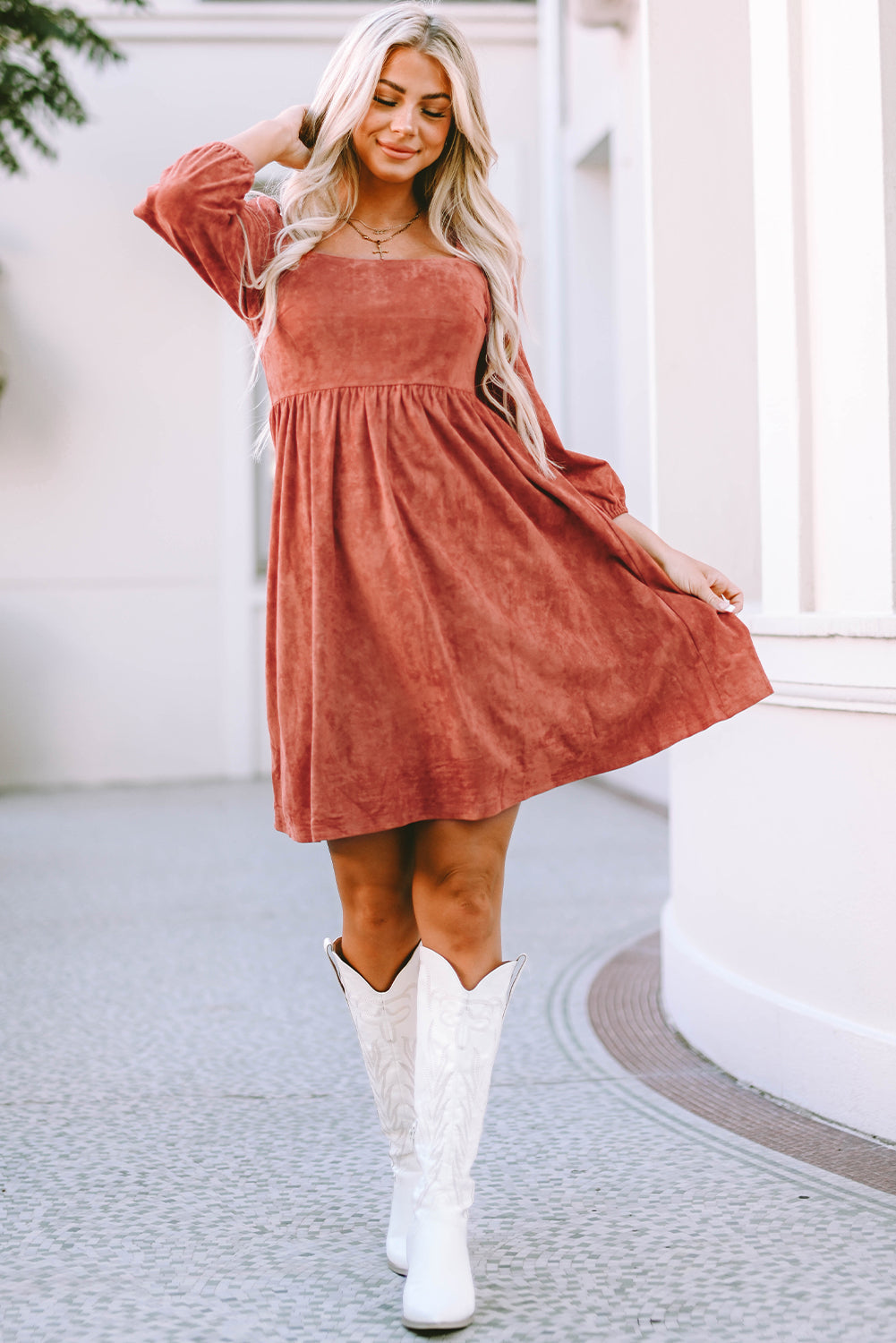 Women's Dress Featuring Sleeve Suede Balloon