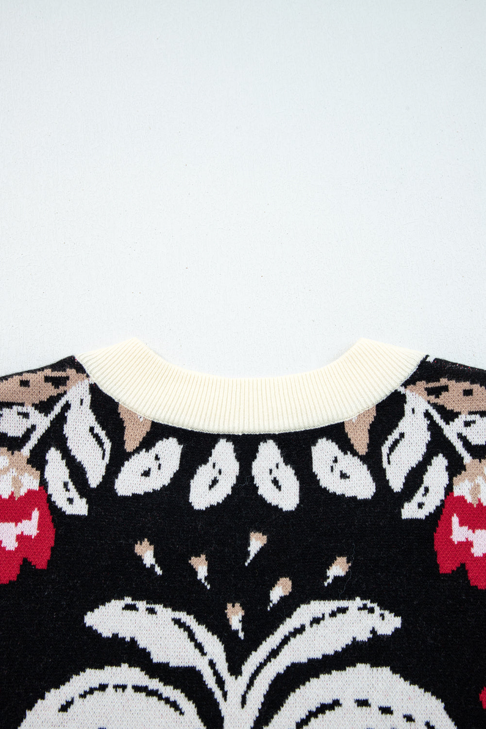 Floral-Print Knit Button-Front V-Neck Cardigan in Black