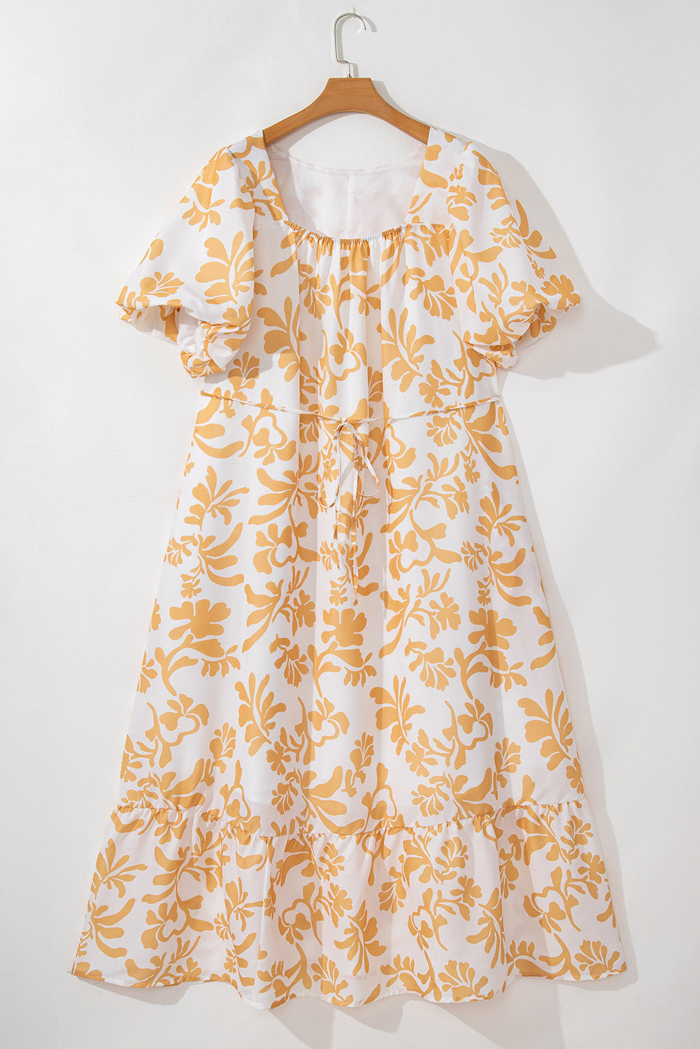 Floral Print Puff Short Sleeve Resort Plus Size Maxi Dress