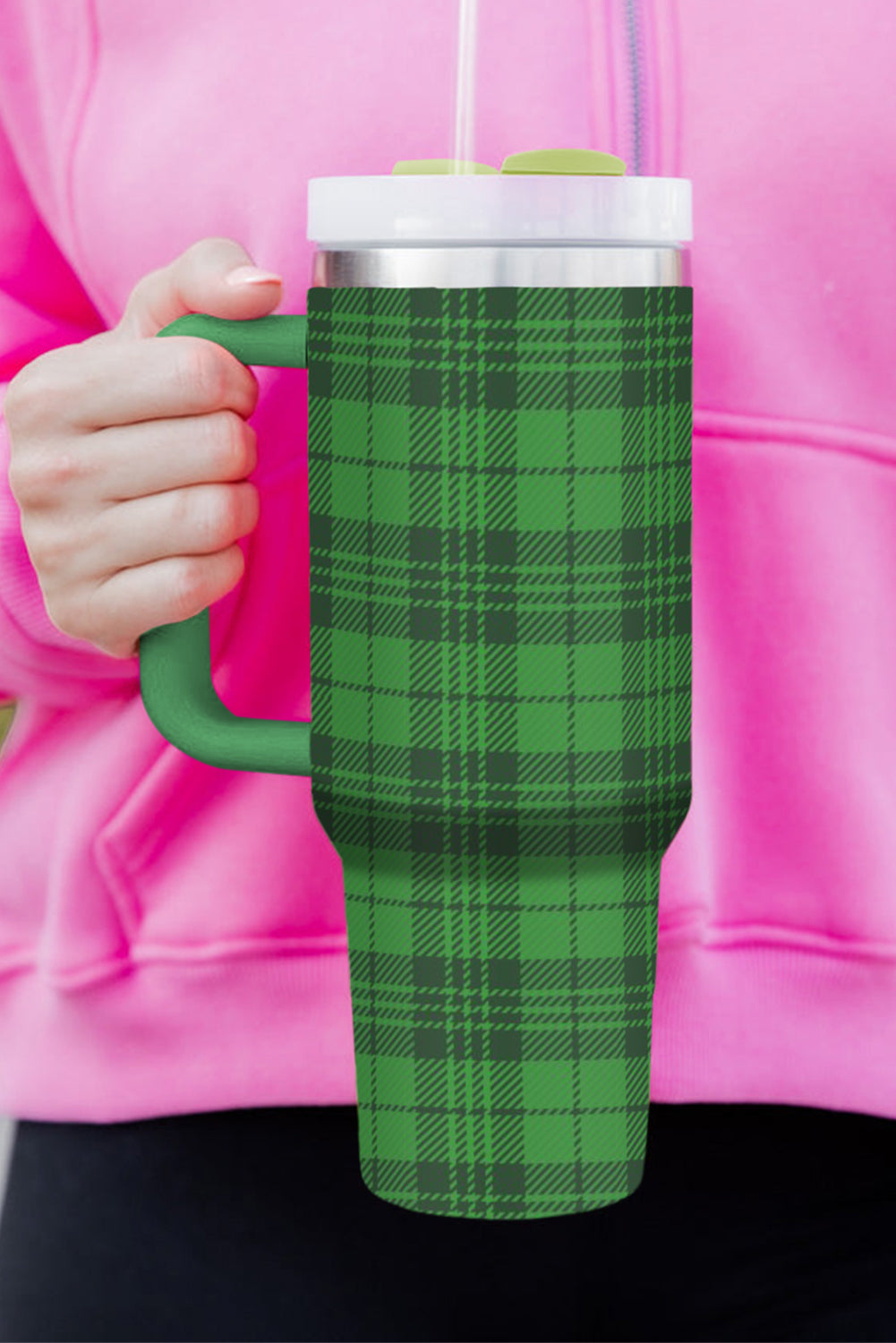 Plaid Stainless Print Handle Vacuum Cup 40oz