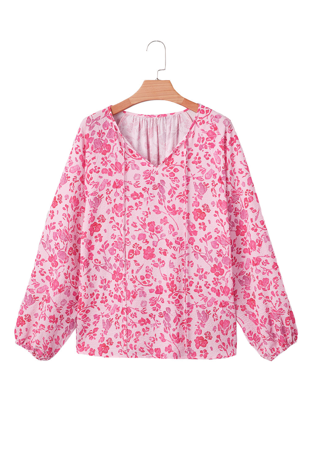 Sleeve Floral Puff Split Neck Lightweight Blouse