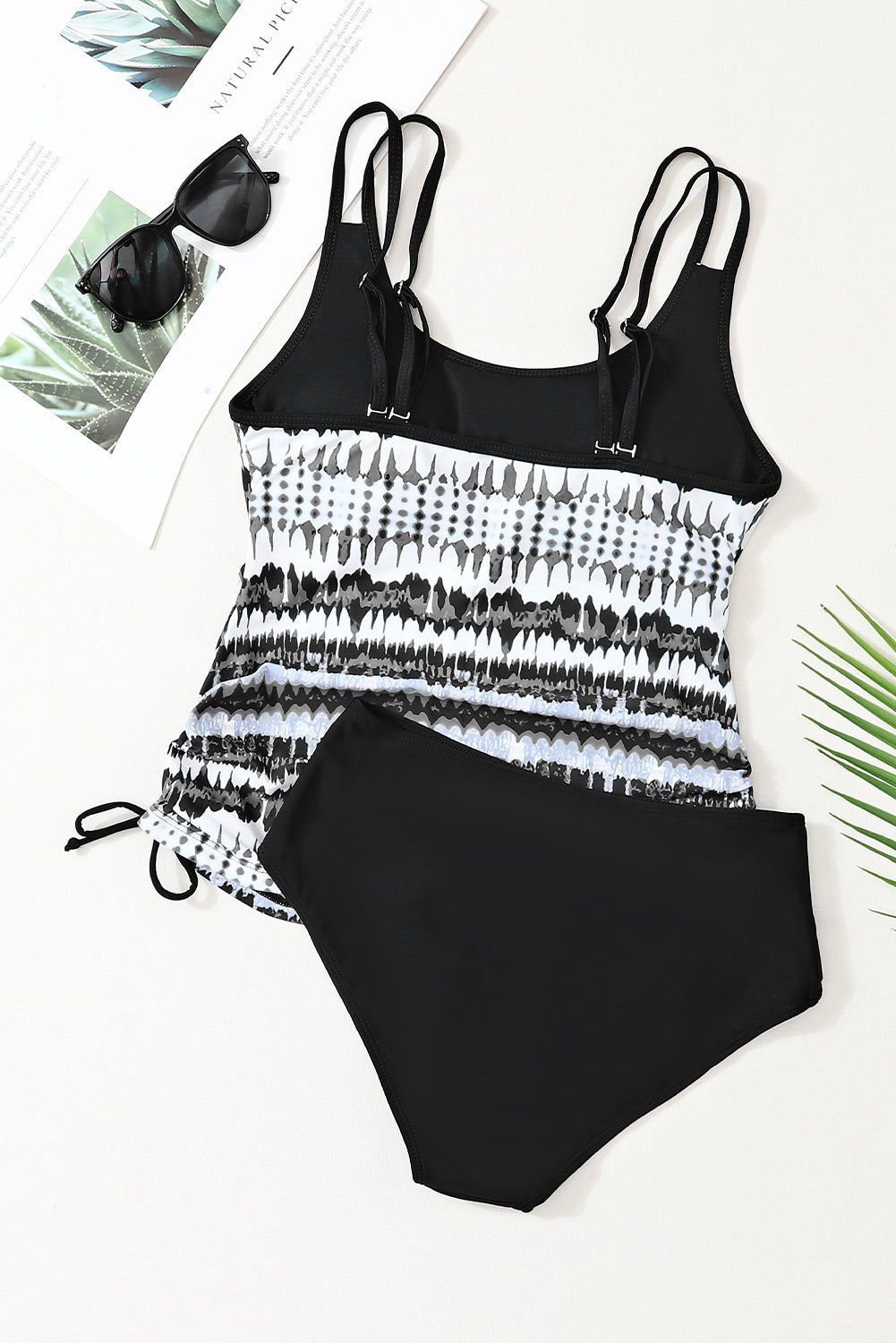 Double Straps Printed Tankini Top with Shorts 2pcs Swimsuit
