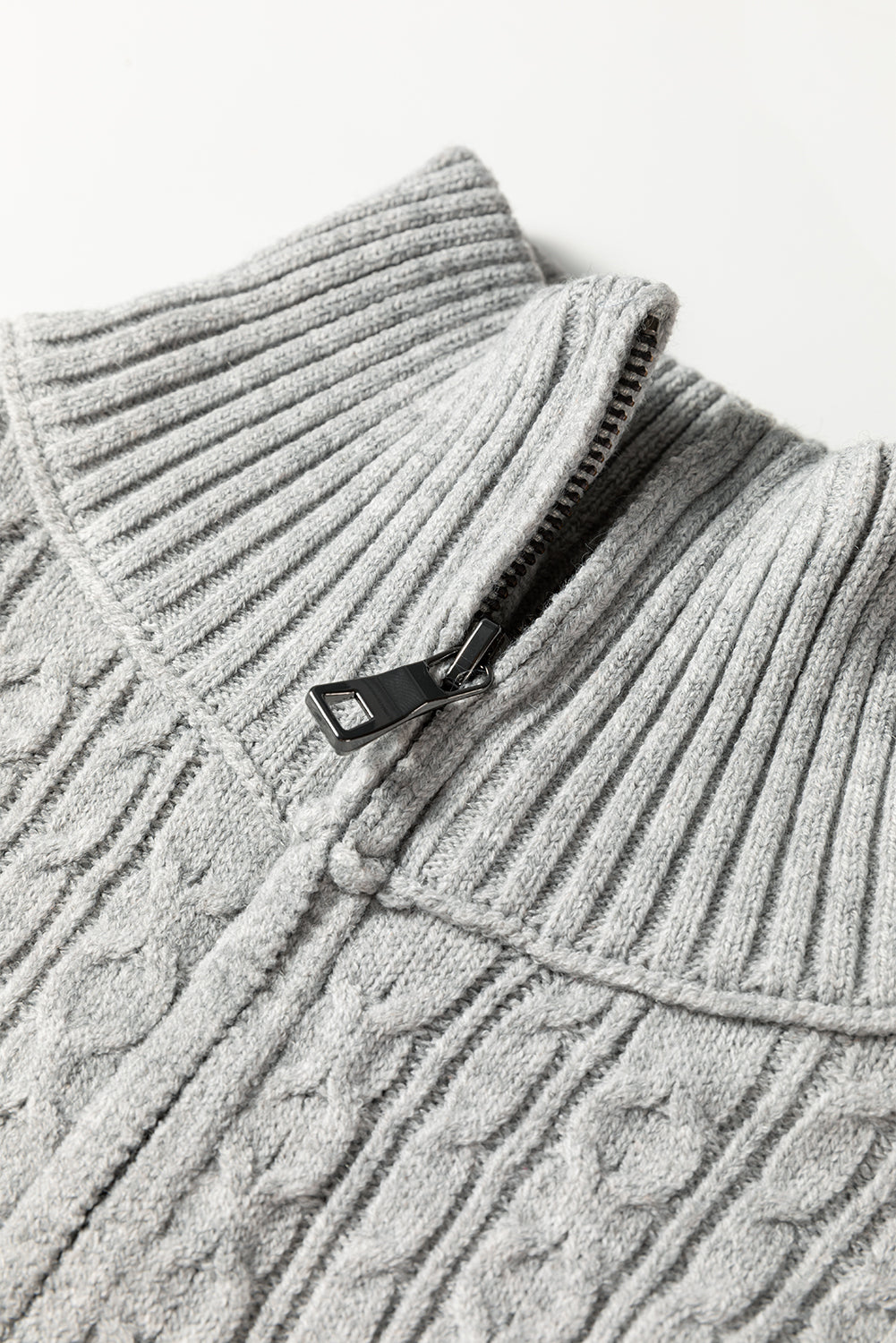 Knit High Cable Quarter Zip Rib-Knit Trim Loose Knit Top Dress