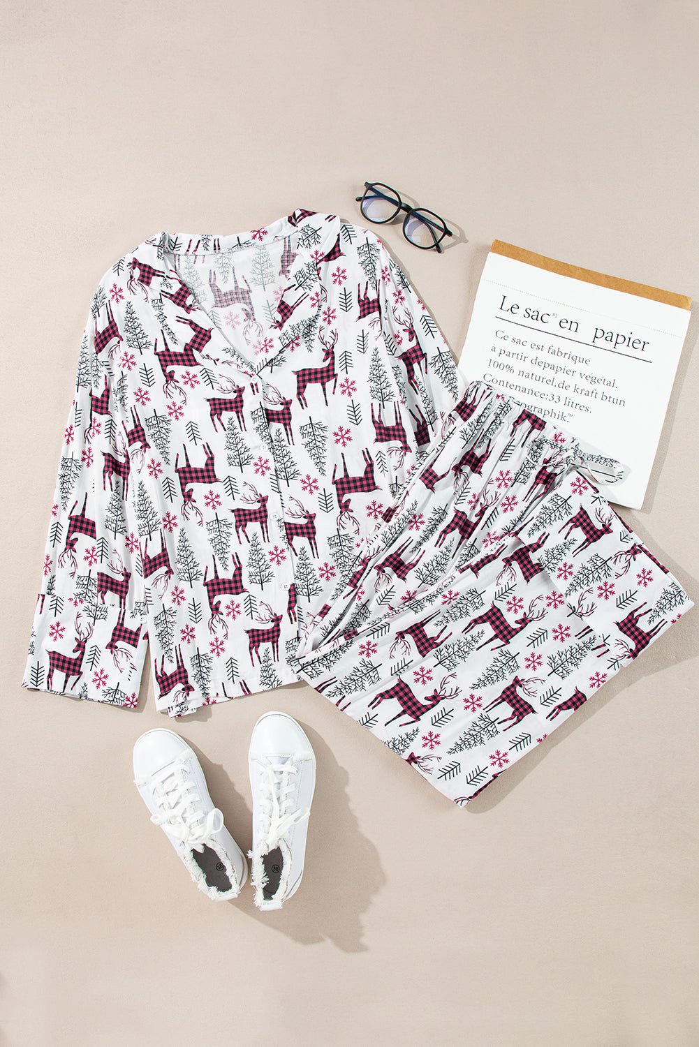 Christmas and Printed Shirt Pants Pajama Set