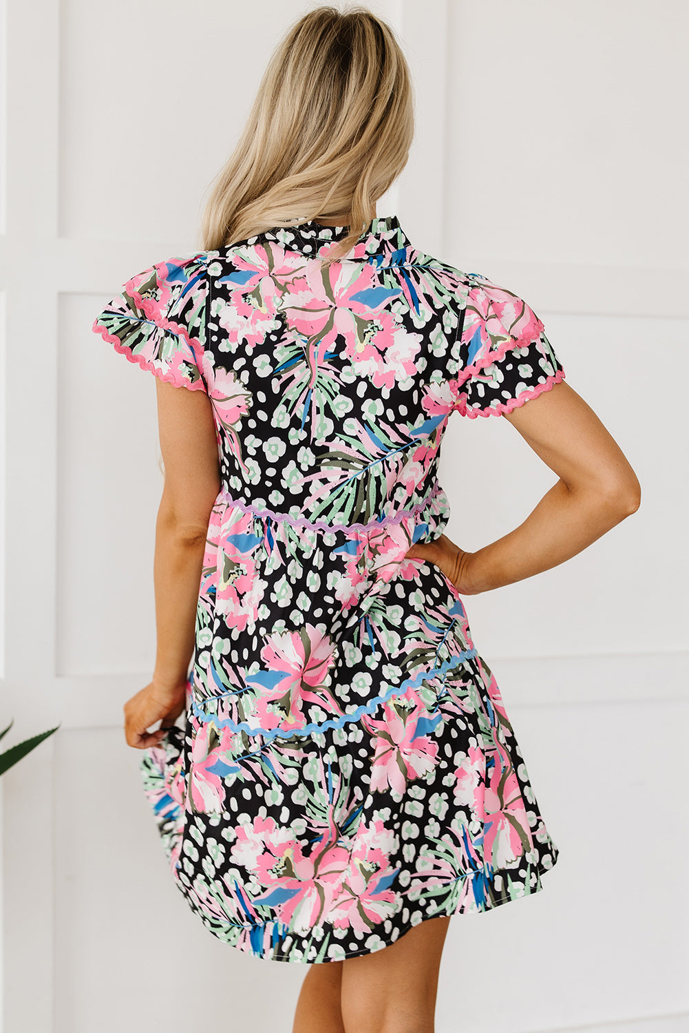 Women's Dresses with Embellished Layered Mini Floral-Print