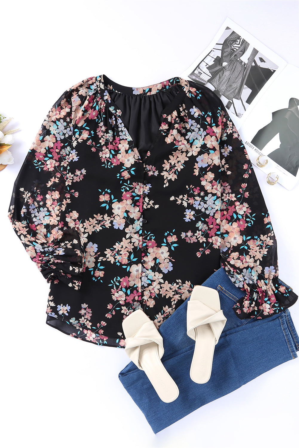 Women's Wildflower Print Chiffon Blouse