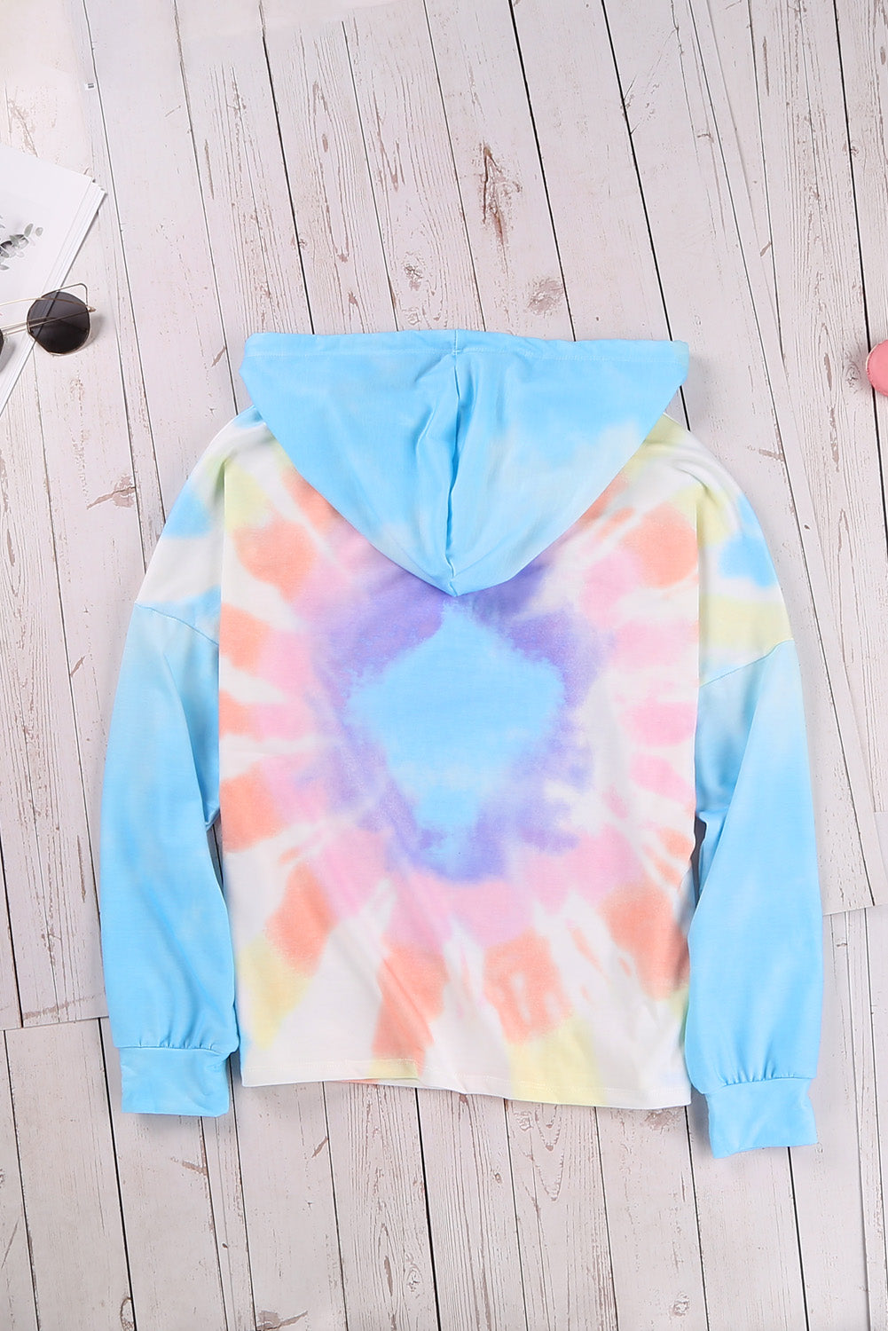 Women's Hoodie with The Sun Cotton Blend Tie Dye Fashion Sky Blue Color-Block
