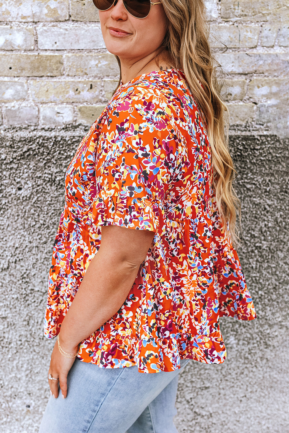 Blouse for Women Ruffle-Trimmed Curvy Babydoll Floral-Print