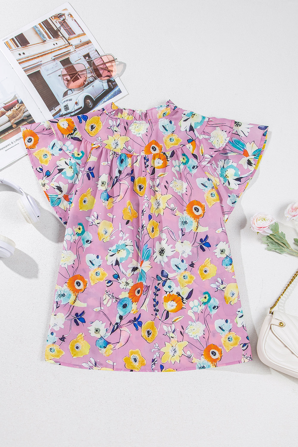 Flutter Sleeve V-Neck Floral Top