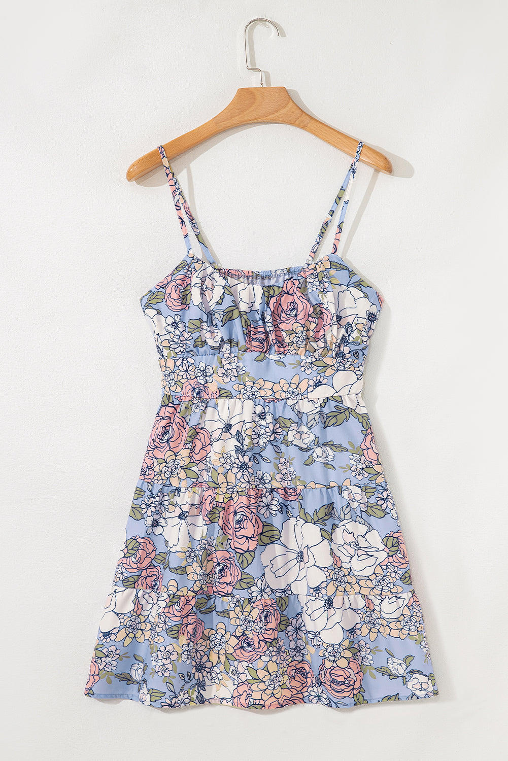 Floral Tiered Patchwork Spaghetti Strap Vacation Dress