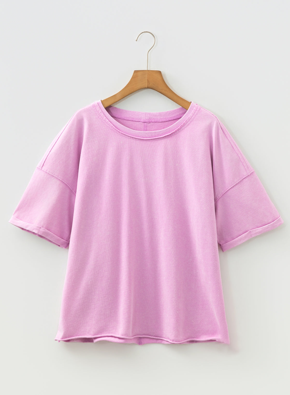 Drop-Shoulder Mineral Wash Raw Edge Loose Tee