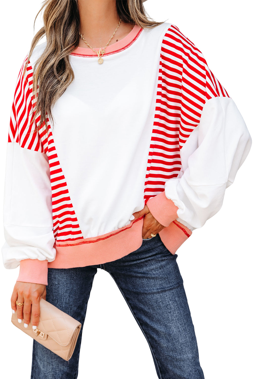 Colorblock Stitching Patchwork Contrast Oversize Sweatshirt