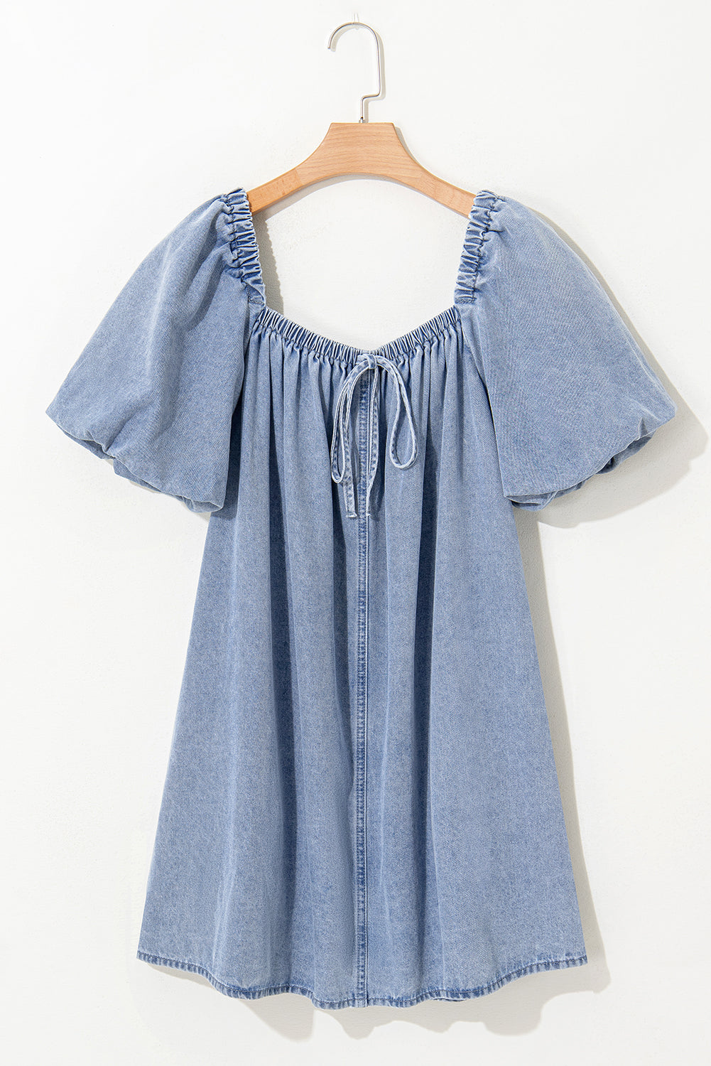 Bubble Neck Sleeve Square Denim Babydoll Dress