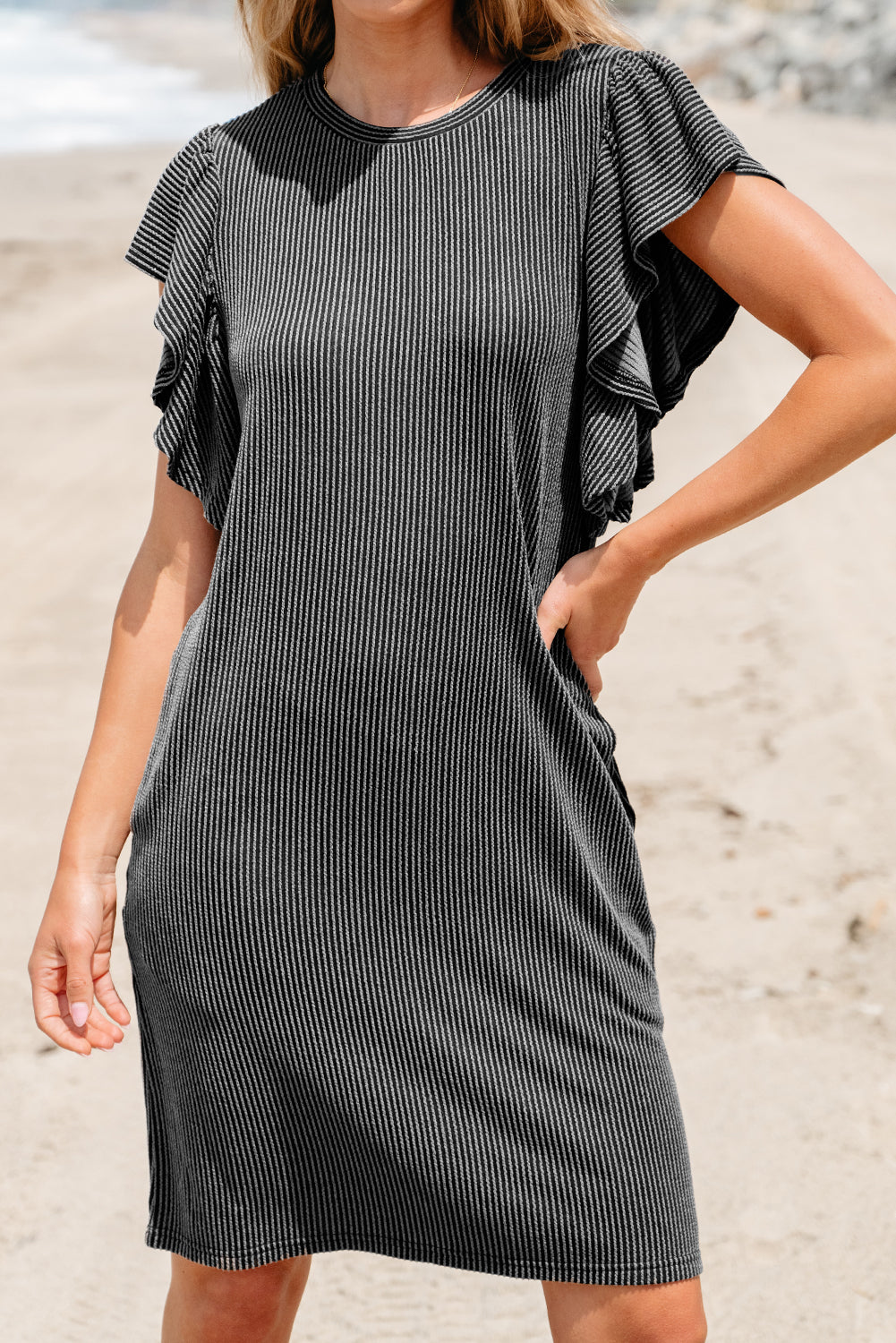 Women's Mini Dress with Textured Ruffle-Trimmed Flutter