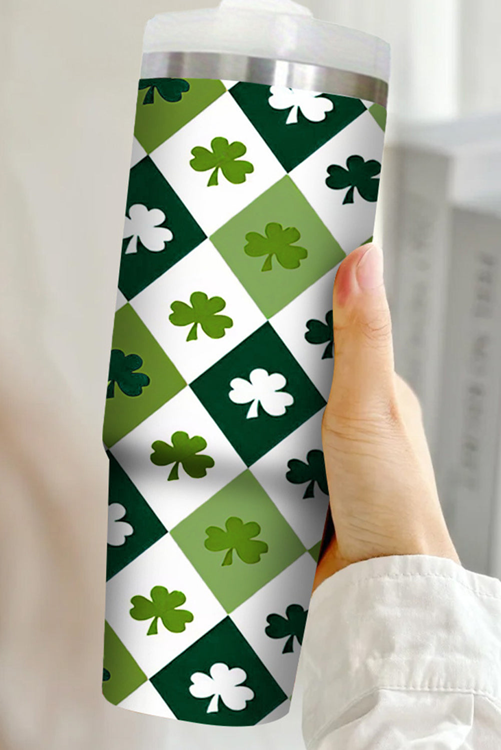 Print Clover Checkered Straw Large Tumbler without Handle 40oz