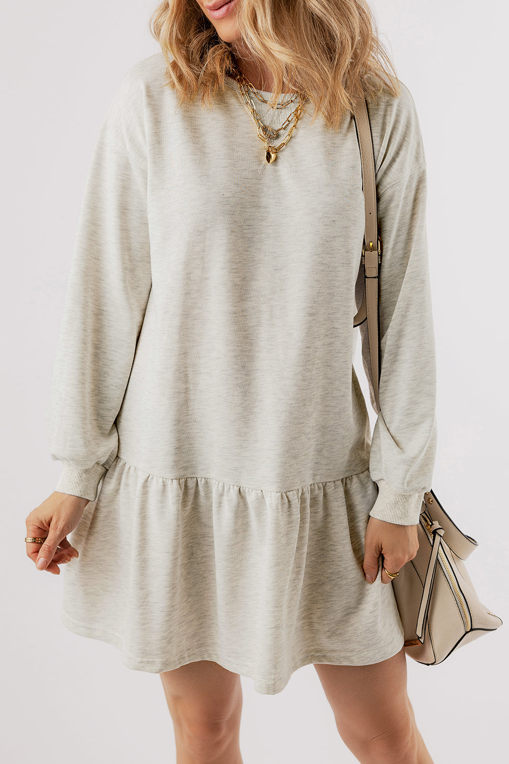Mini Dress for Women Balloon Sleeve Ruffle-Trimmed Hem