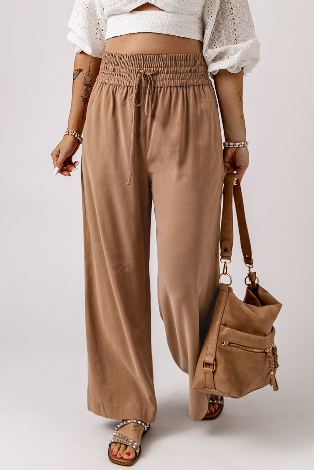Women's Everyday Wide Drawcord Elastic Waist Leg Pants