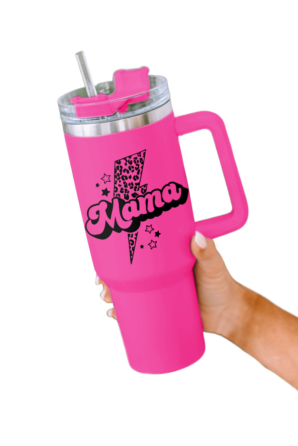 Lightning Mama Leopard Print Portable Cup with Handle 40oz