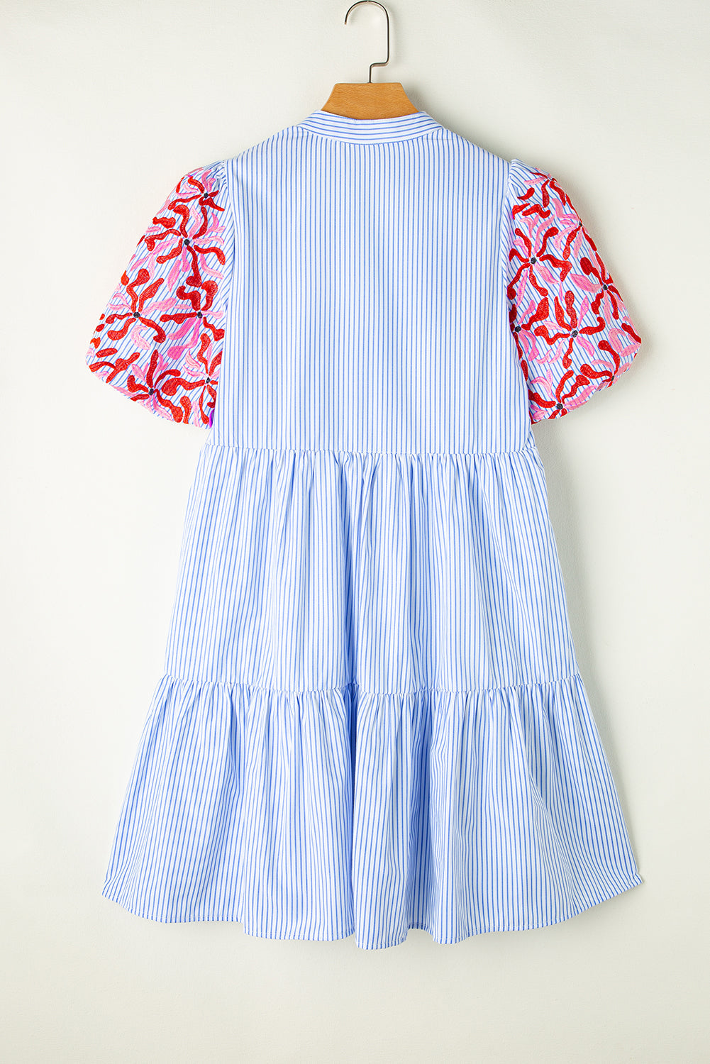 Women's Dress Featuring Balloon Sleeve Layered Ruffle-Trimmed Floral-Print