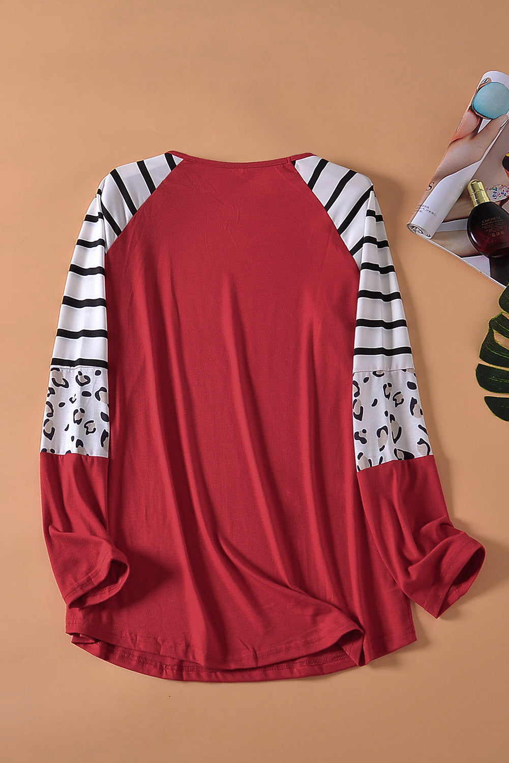 Women's Top with Red Striped Long-Sleeve