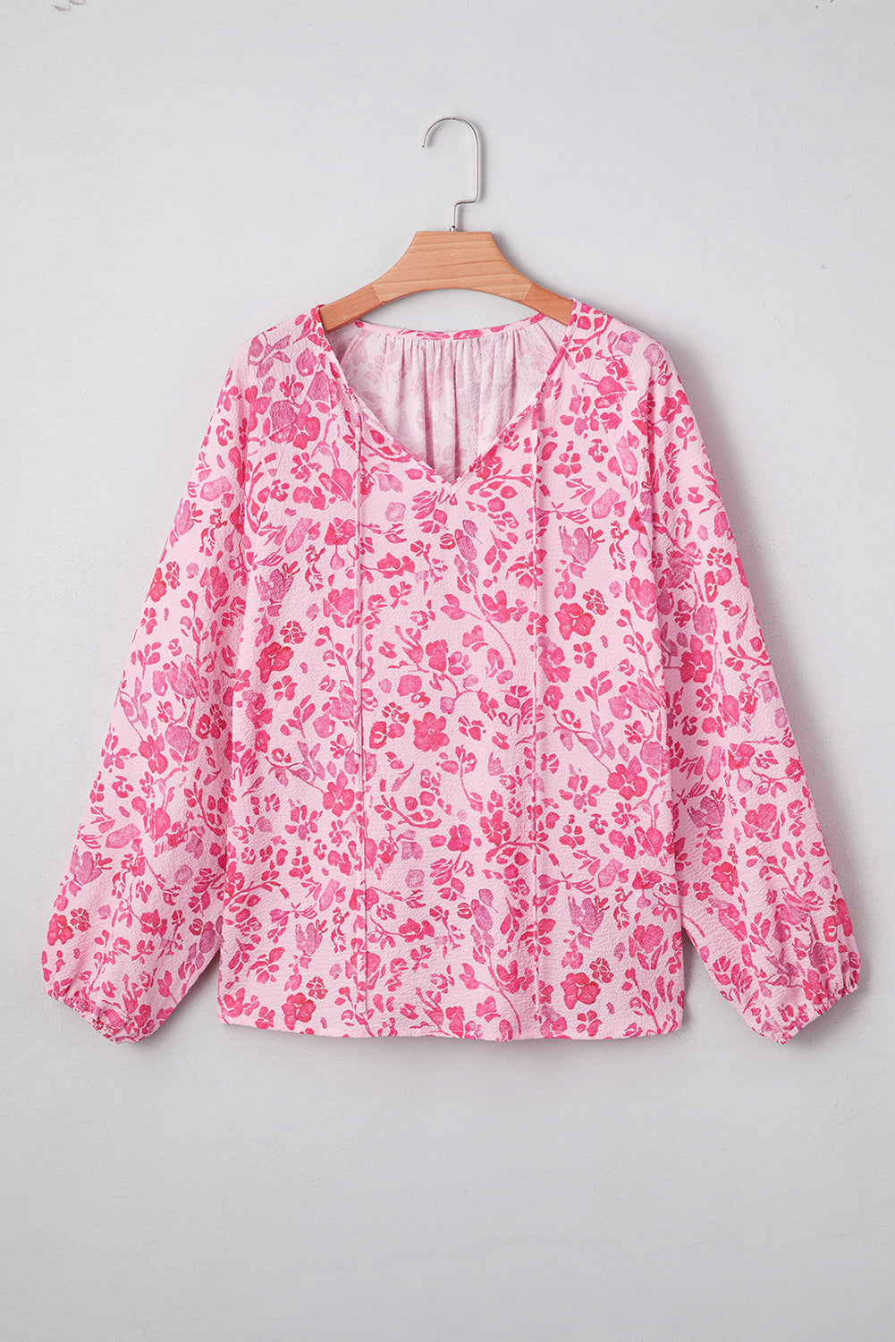 Sleeve Floral Puff Split Neck Lightweight Blouse