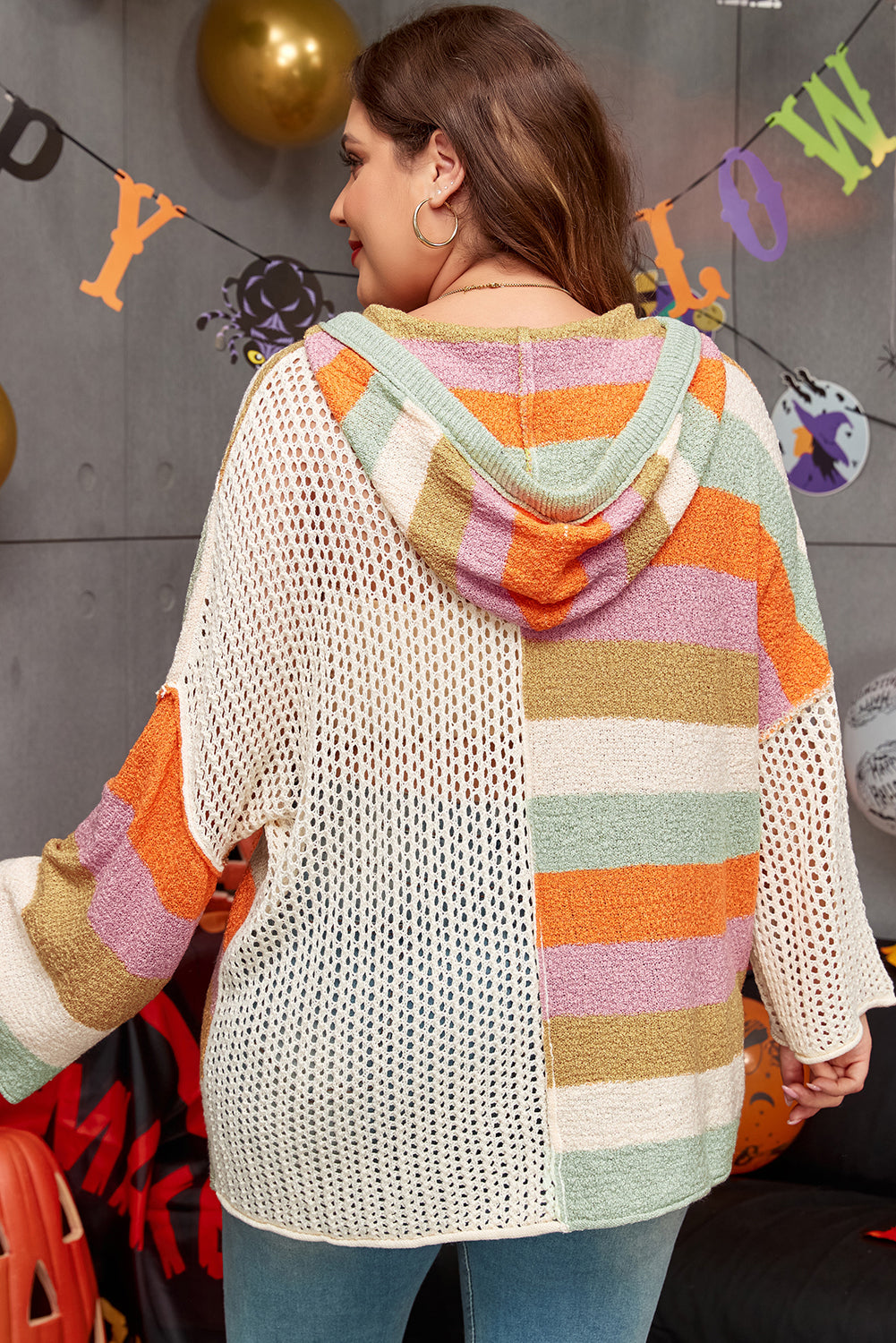 Women's Sweater with Hooded Plus Pointelle Knitted