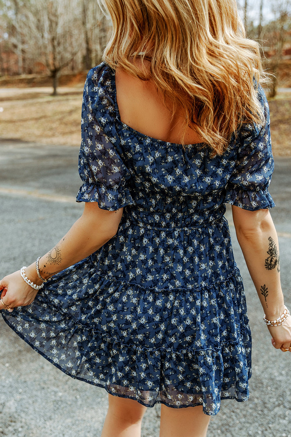 Women's Dresses with Floral-Print Shirred Layered