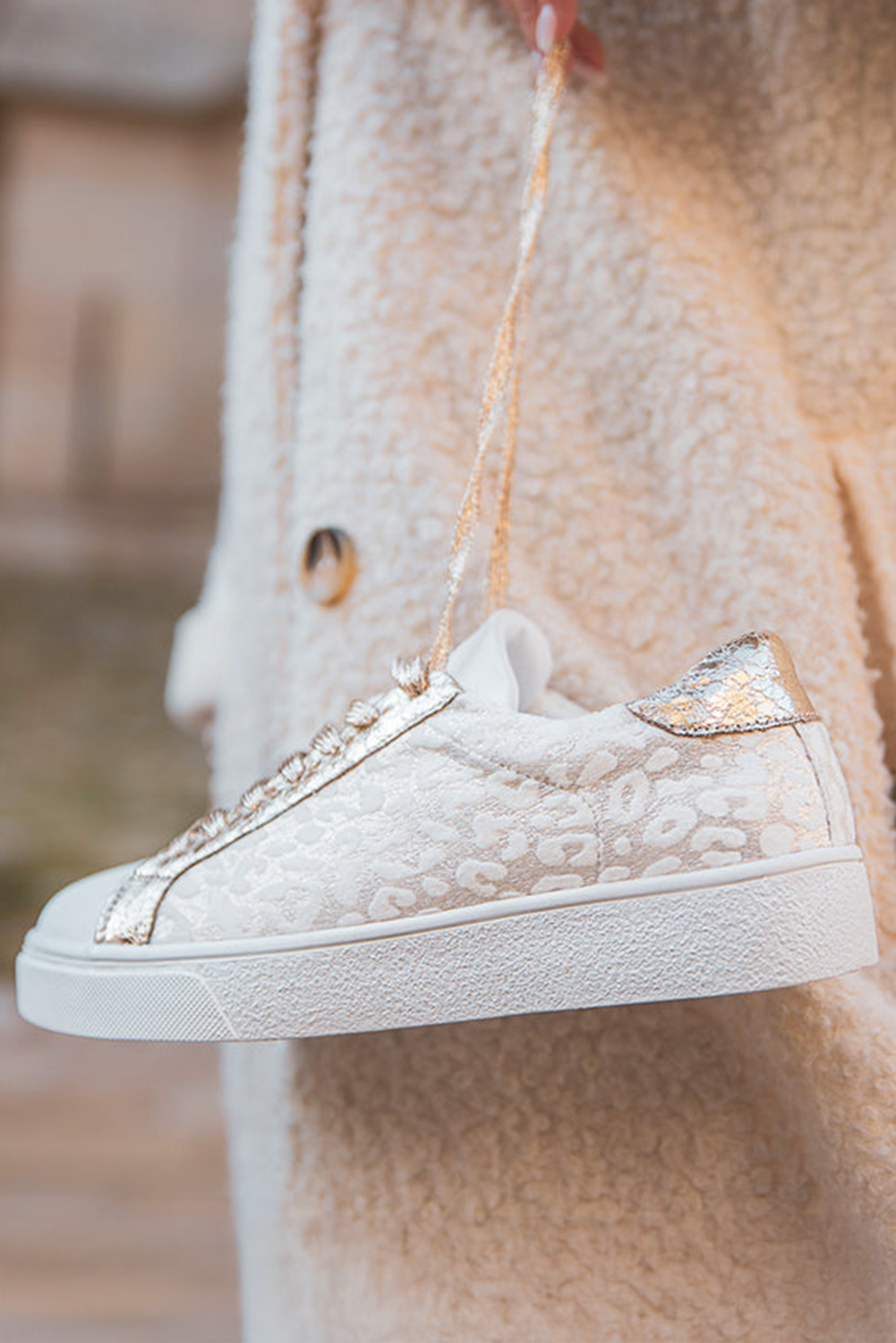 Patched Leopard-Print Glitter PU Leather Lace-up Shoes