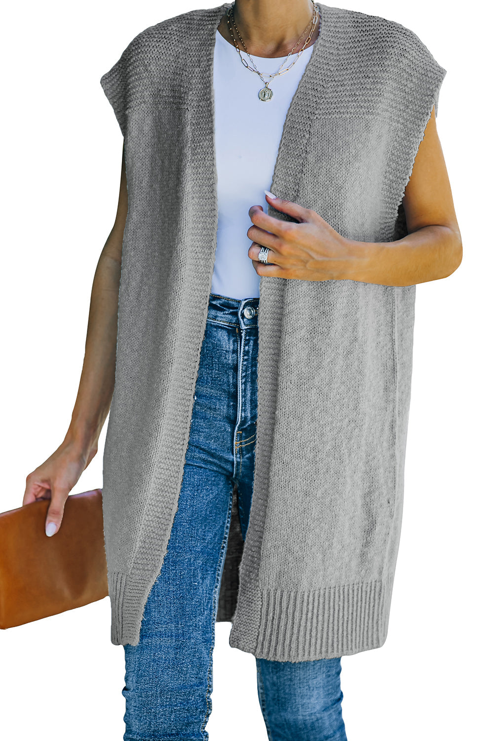 Women's Sweater Featuring Vest Cardigan Essential Gray