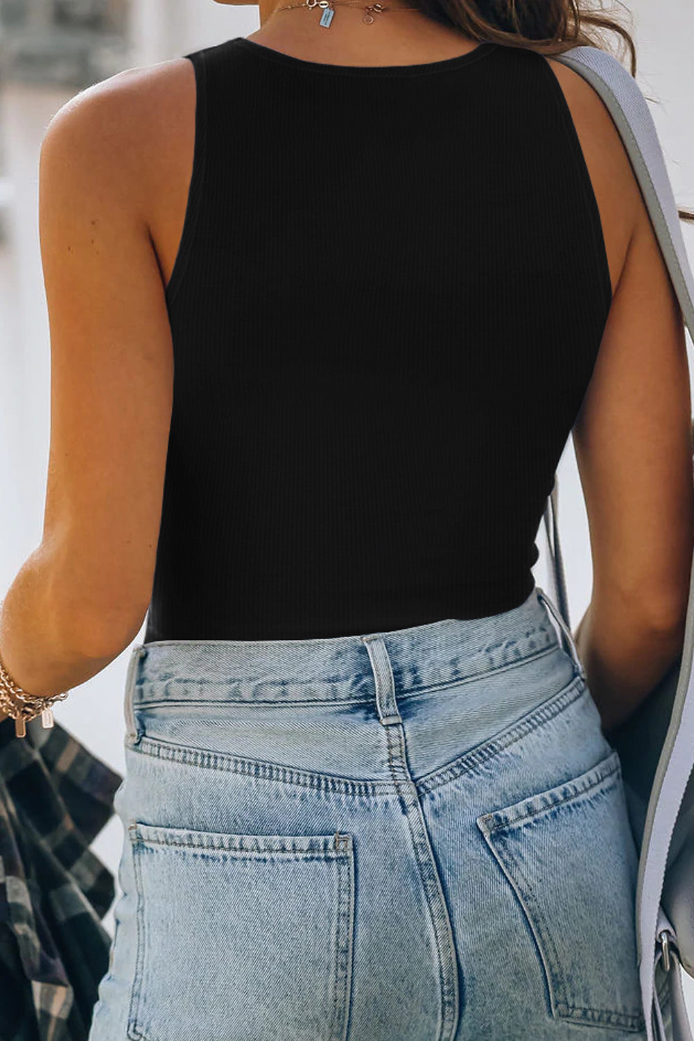 Top for Women Rib-Knitted Sleeveless Crop
