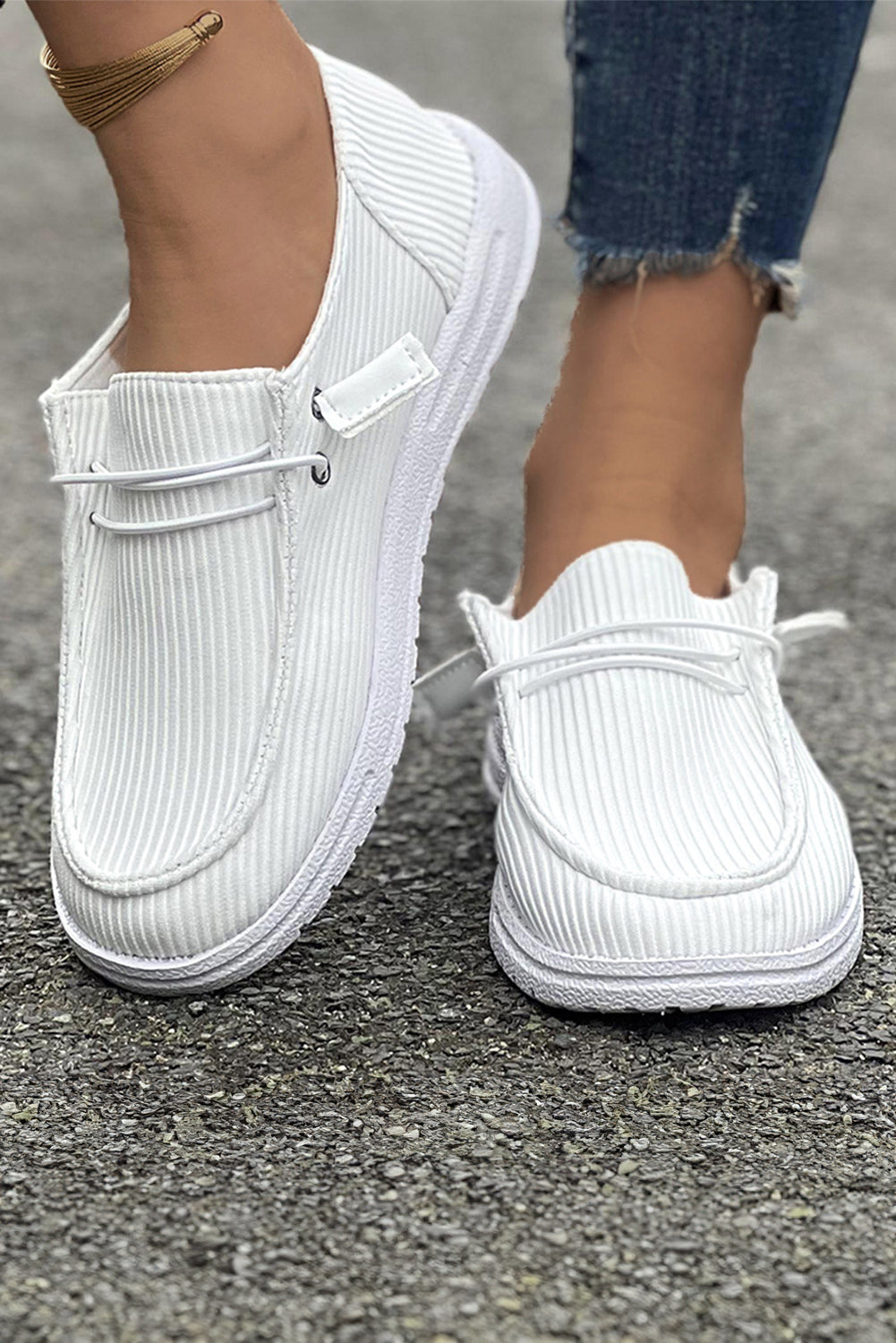Lace-up Decor Rib-Knit Decor Slip On Shoes