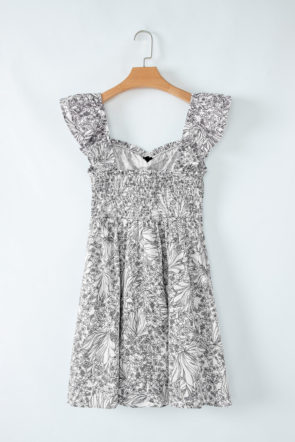 Floral Print Pipping Trim Flutter Sleeve Mini Dress