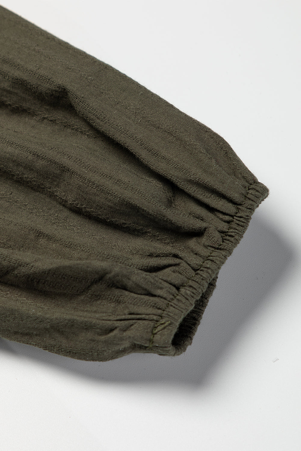 Women's Blouse with Green Split Neck Pleat-Detail Loose