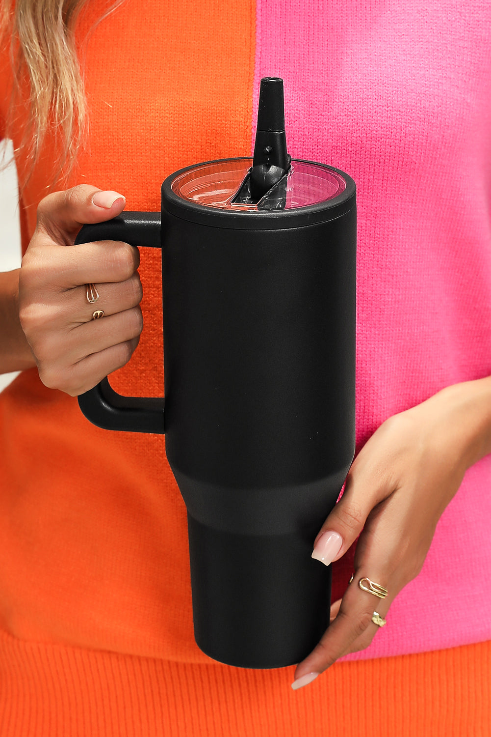 Handle Frosted Stainless Large Vacuum Cup with Straw 40oz