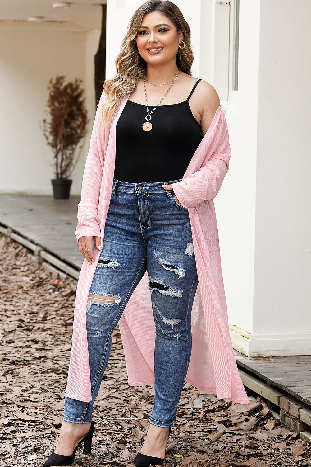 Women's Semi-Sheer Knitted Long Plus Size Cardigan
