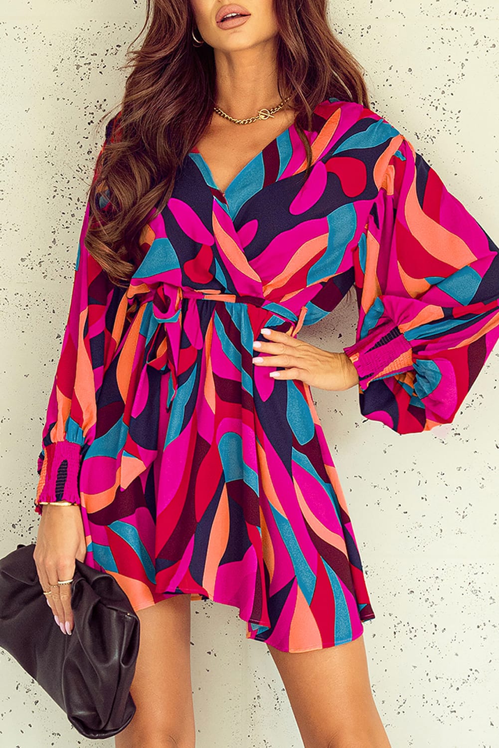 Women's Sleeve Belted Balloon Mini Dress