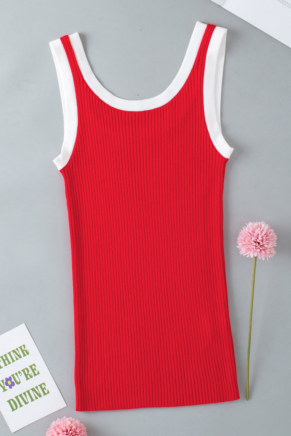 Women's Knitted U Neck Edge Rib-Knitted Tank Top