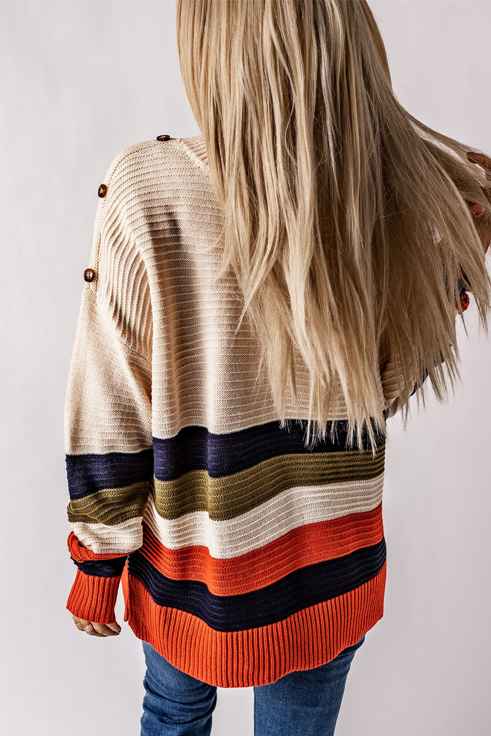 Women's Sweater Featuring Dropped-Shoulder Striped