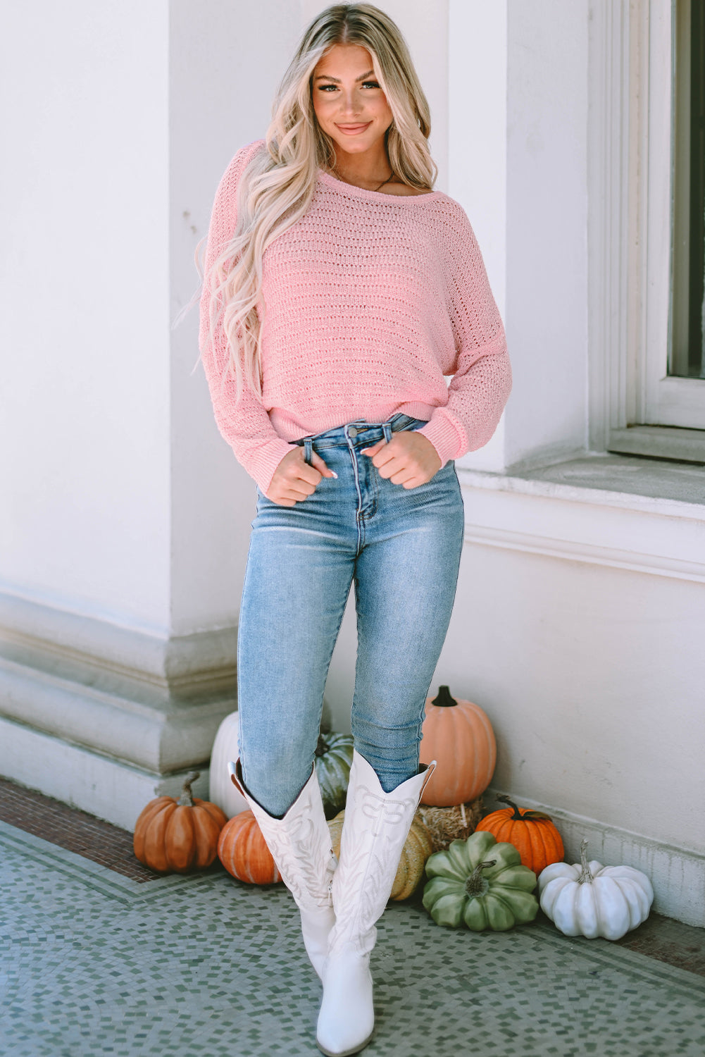 Women's Top with Eyelets Long-Sleeve Knitted