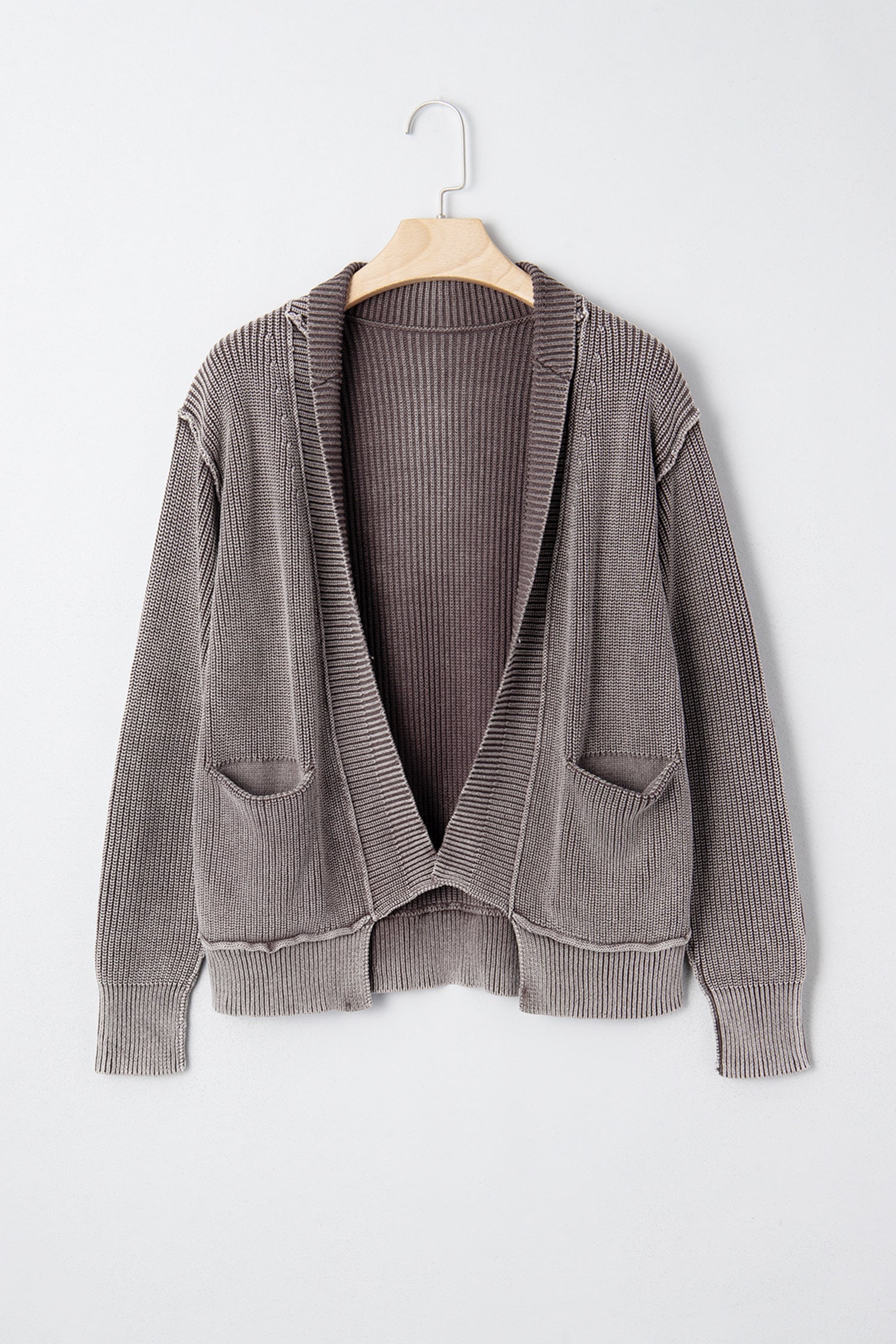 Mineral Seam Wash Exposed Patchwork Knit Open Cardigan Knit Top