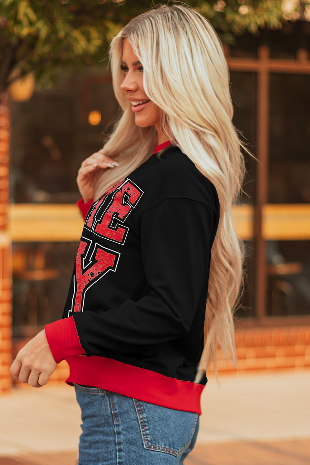 GAME DAY Letter Graphic Varsity Striped Detail Baggy Sweatshirt Style