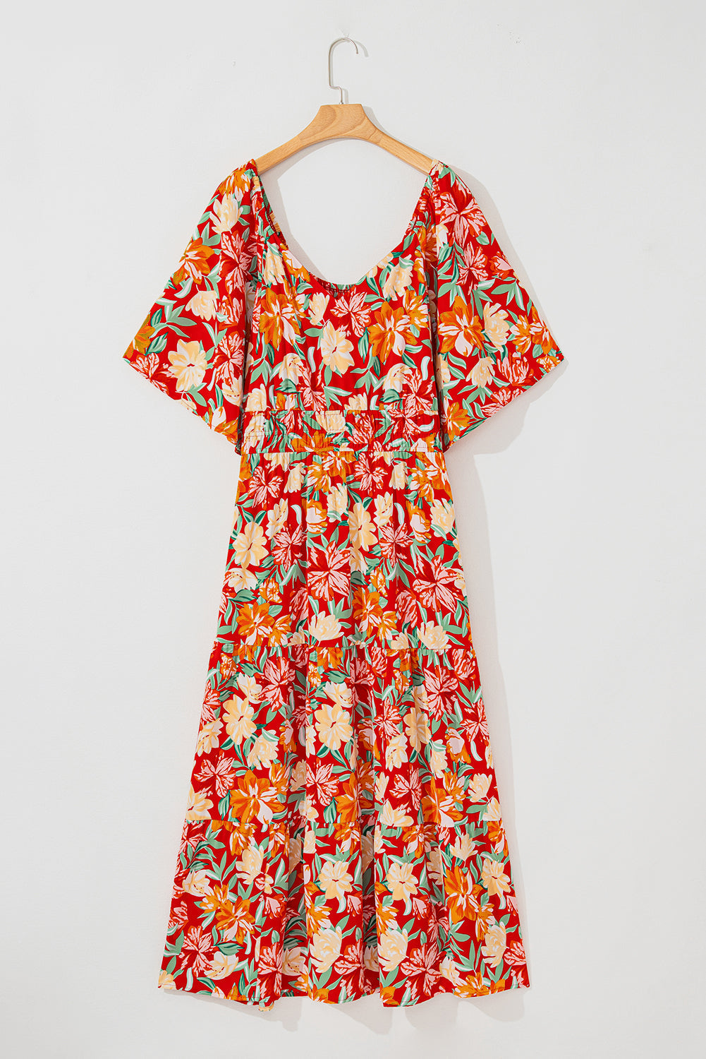 Floral Cinched Waist Long Plus Size Dress