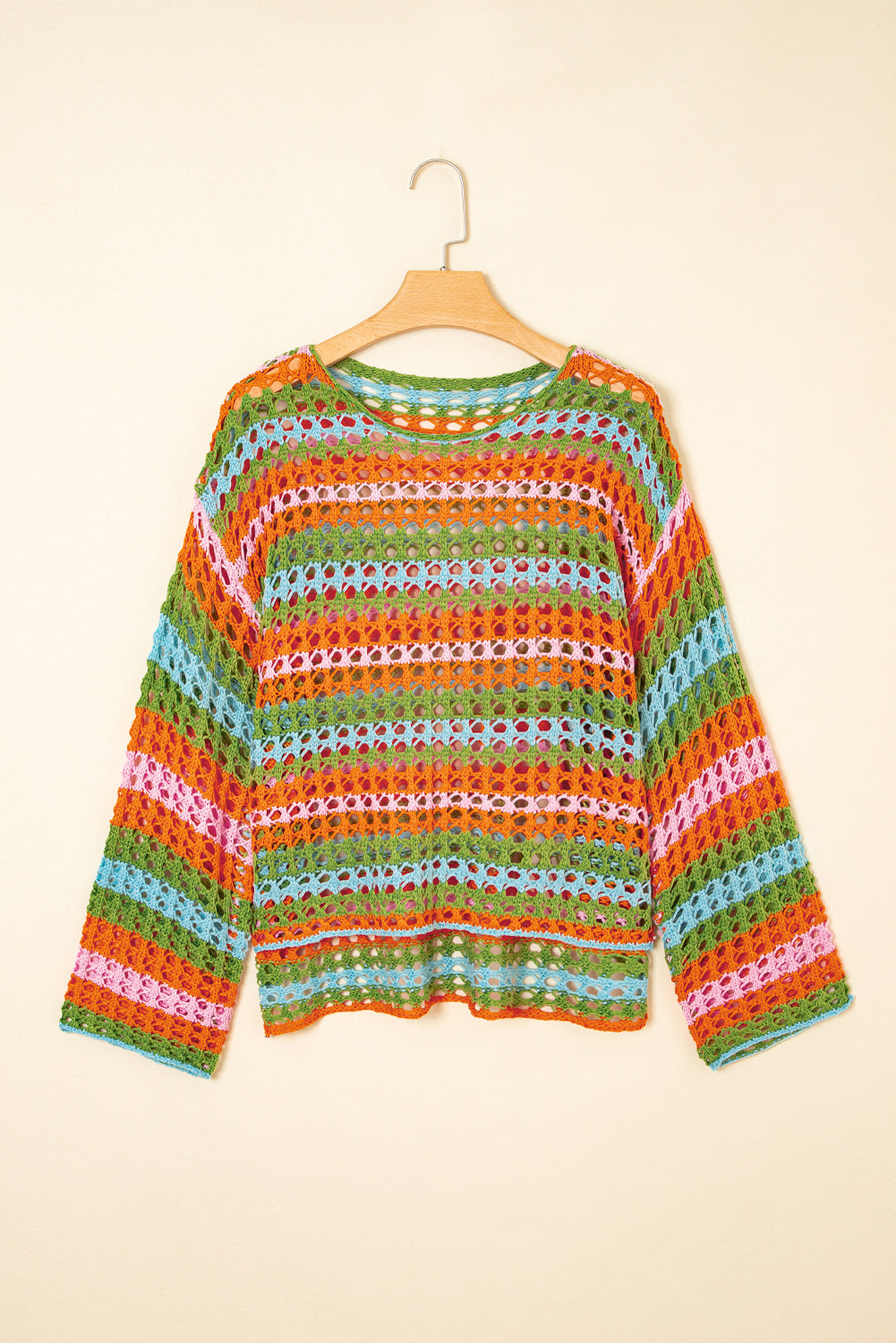 Multi Stripe Open Knit Sweater Beach Cover Up