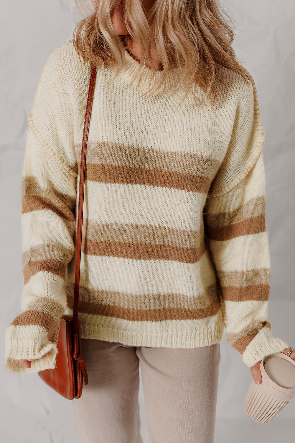Exposed Seam Drop-Shoulder Knit Baggy Knit Top