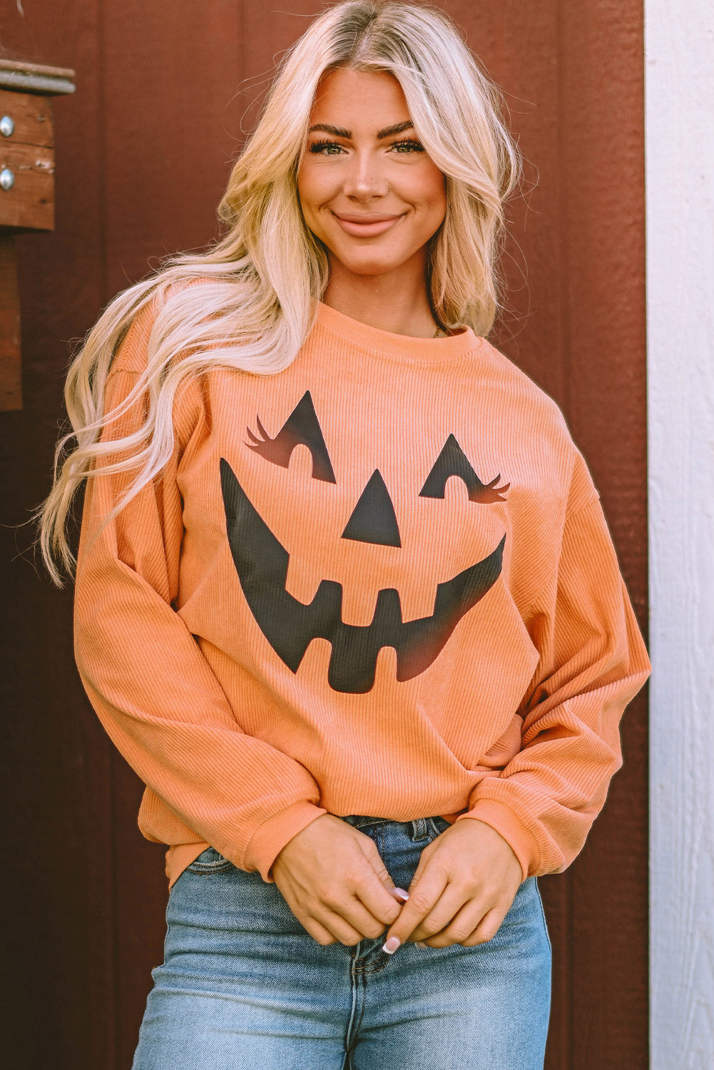 Women's Orange Pumpkin Smile Face Graphic Sweatshirt