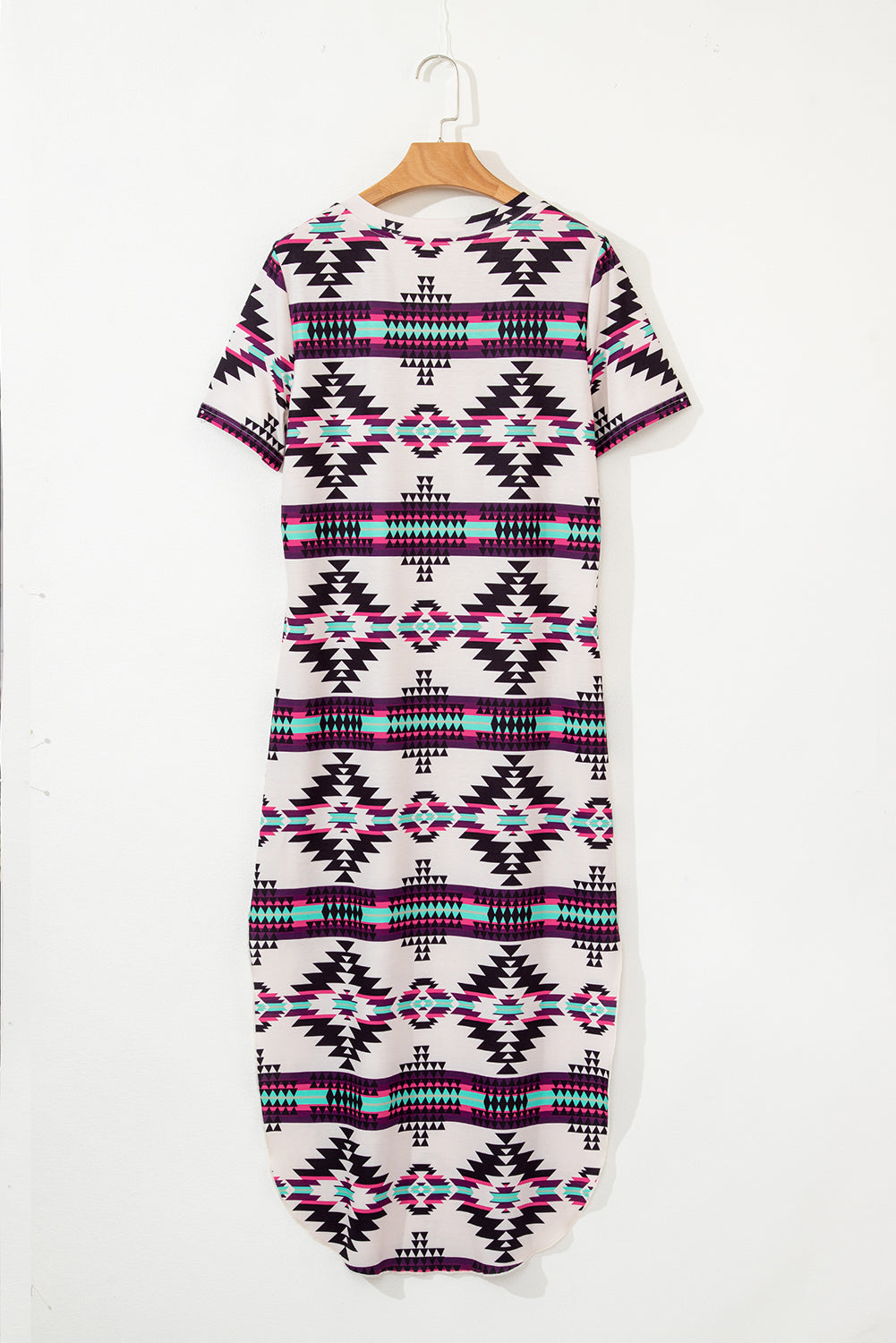 Western Aztec Printed Long T-shirt Dress