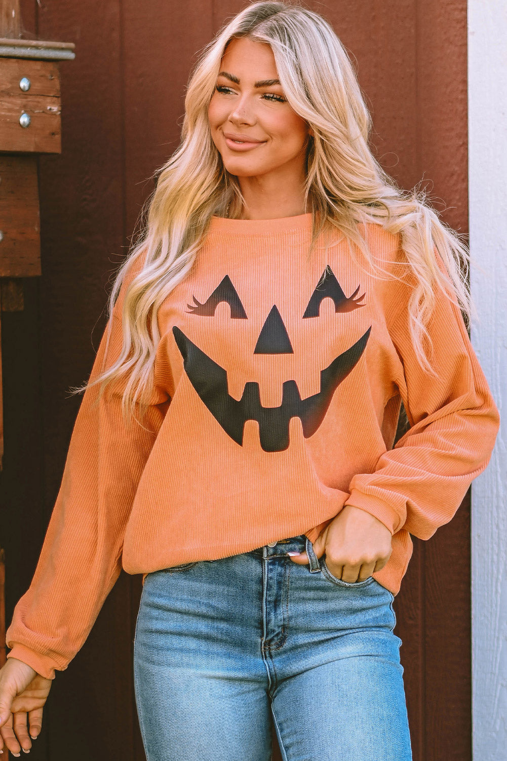 Women's Orange Pumpkin Smile Face Graphic Sweatshirt