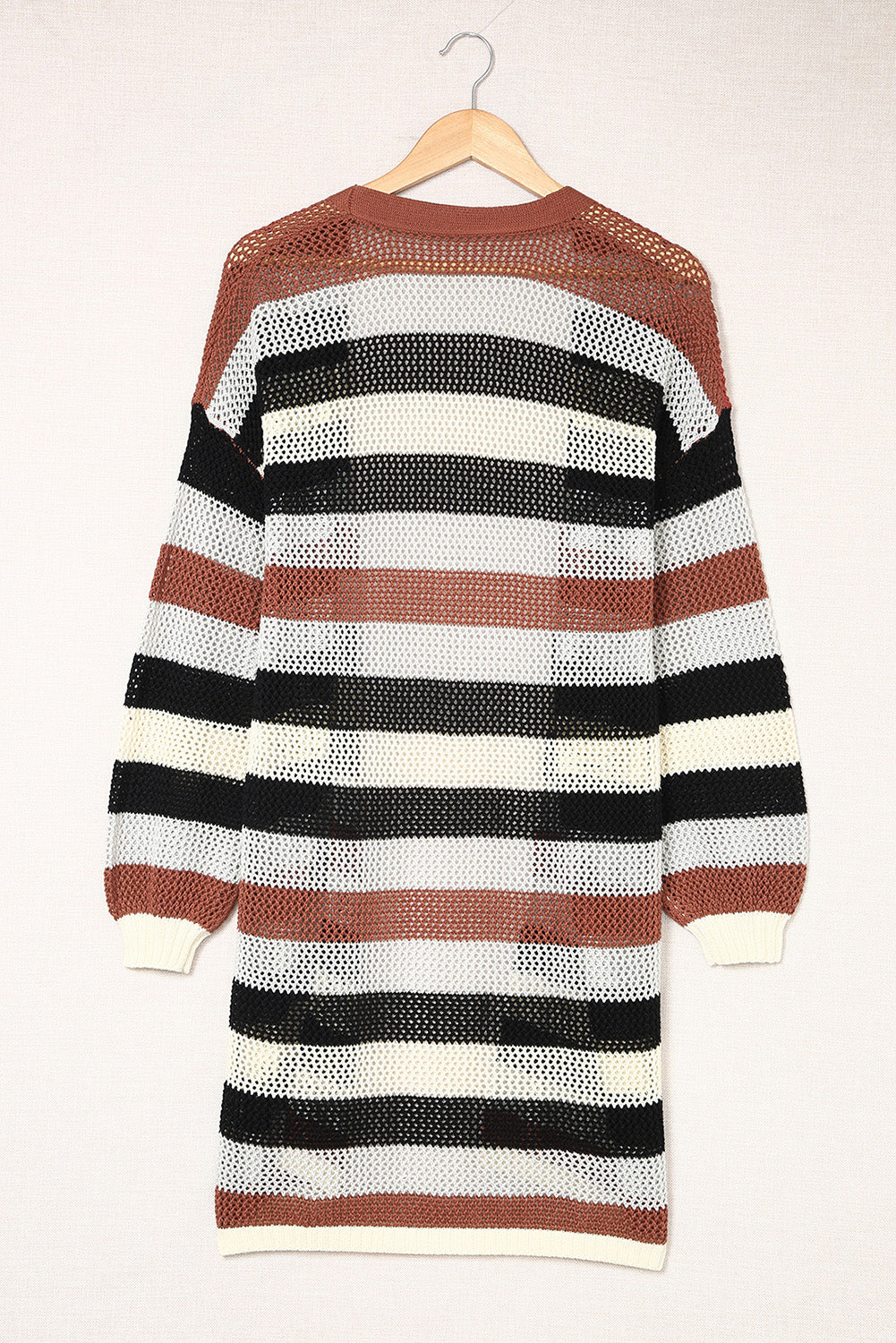 Women's Knit Cardigan with Striped Hollowed