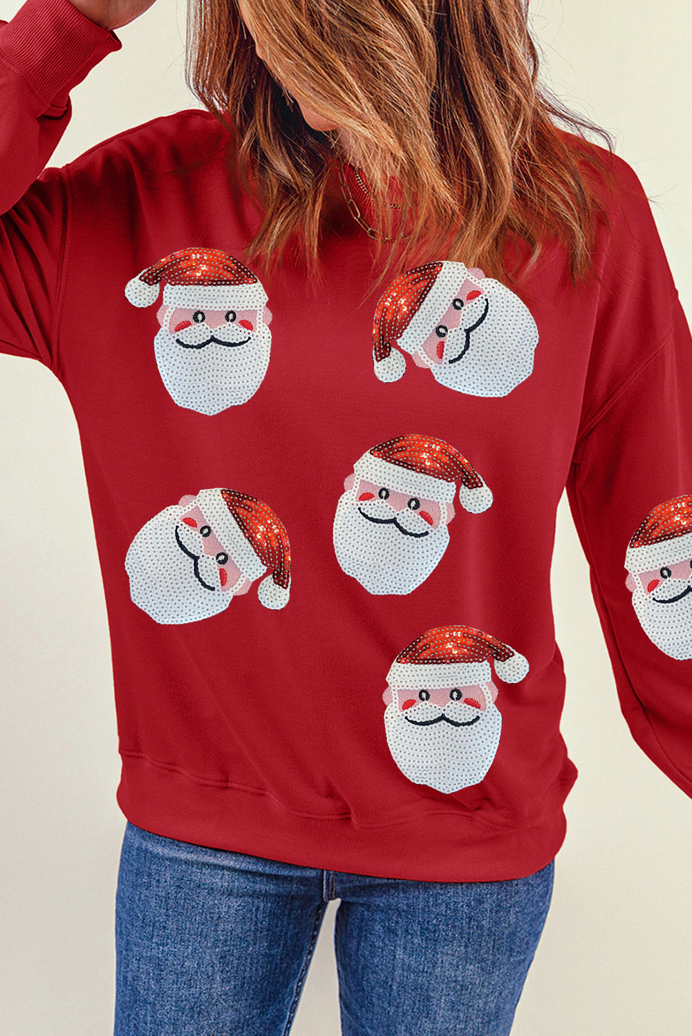 Women's Graphic Sweatshirt Featuring Santa Claus Fiery Red